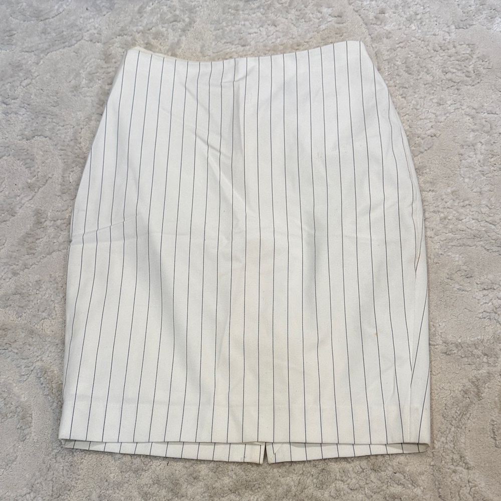 Express White Pencil Skirt with Navy Pinstripes